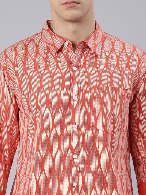 Orange Printed Full Sleeves Shirt