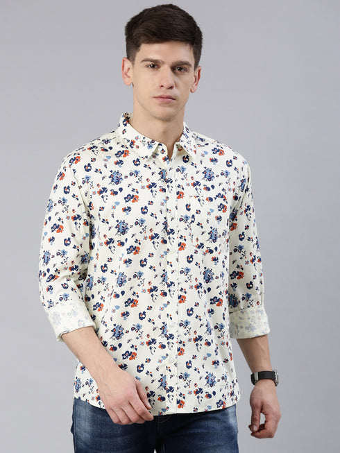 Beige Printed Full Sleeves Shirt