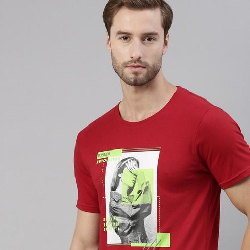 Red Printed Crew Neck Tshirt