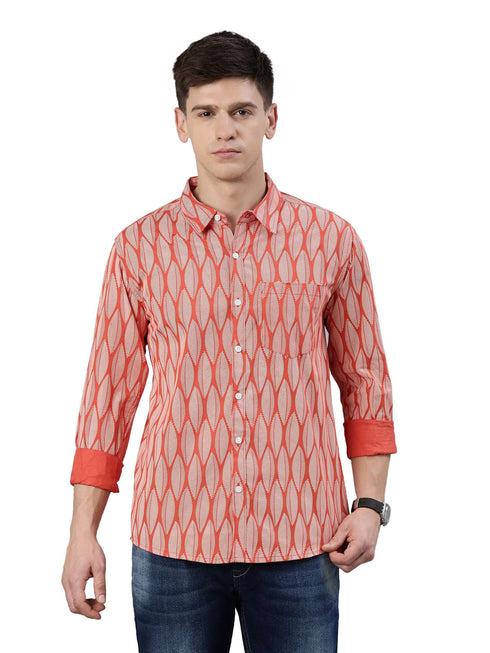 Orange Printed Full Sleeves Shirt