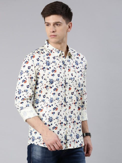 Beige Printed Full Sleeves Shirt