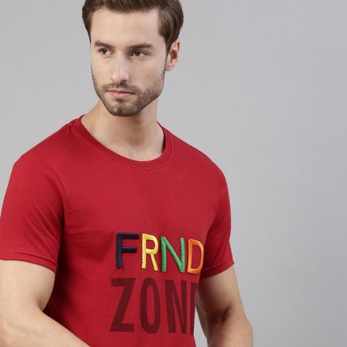 Red Printed Crew Neck Tshirt