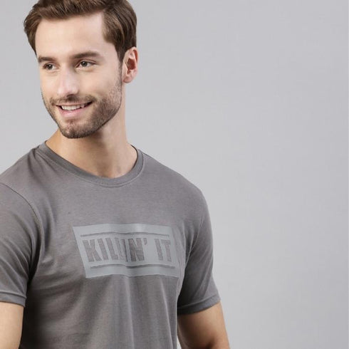 Grey Printed Crew Neck Tshirt