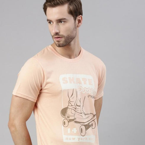 Peach Printed Crew Neck Tshirt