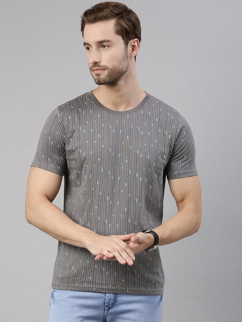 Grey Printed Crew Neck Tshirt