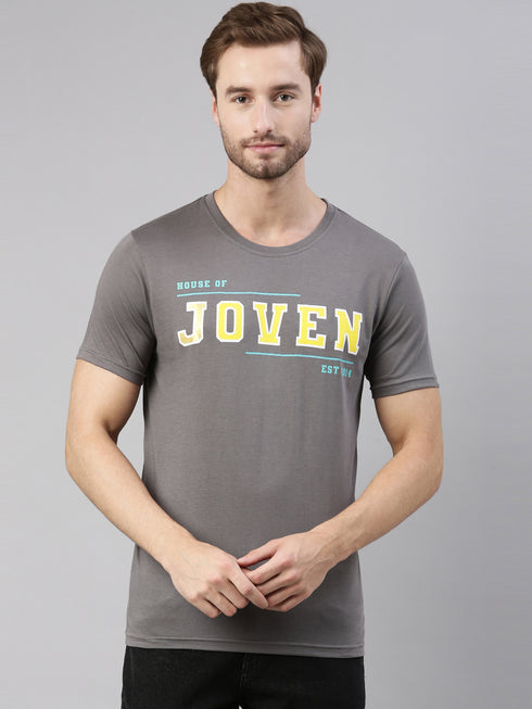 Grey Printed Crew Neck Tshirt