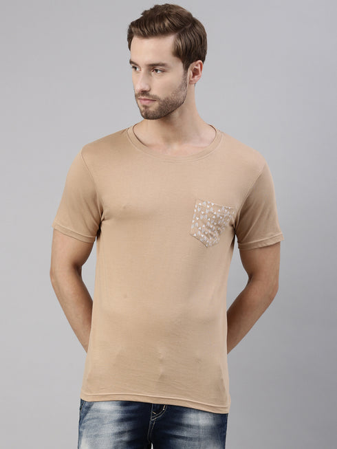 Brown Printed Crew Neck Tshirt