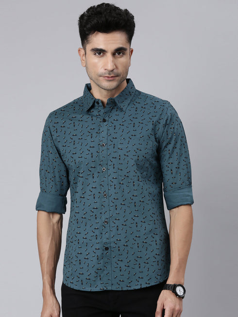 Grey Printed Pure Cotton Full Sleeve Casual Shirt