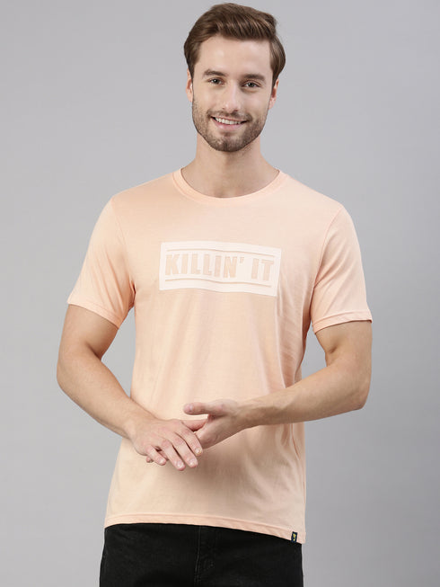 Peach Printed Crew Neck Tshirt