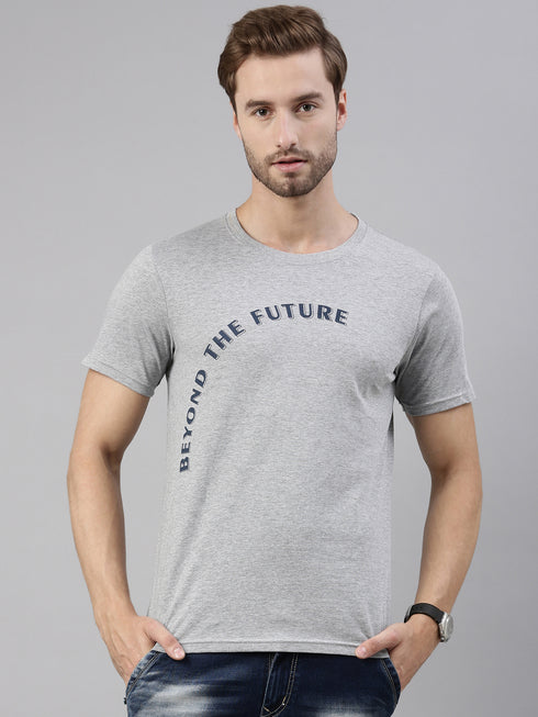 Grey Printed Crew Neck Tshirt