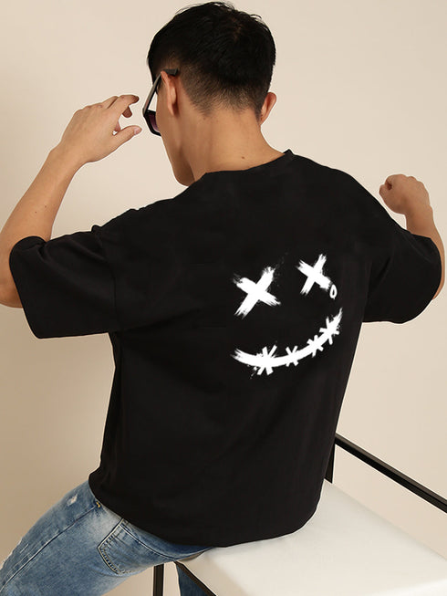 Black Printed Oversized Crew Neck T-shirt