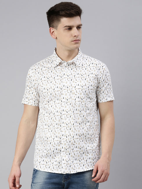White Printed Short Sleeves Shirt