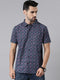 Joven Mens Slim Fit Printed Casual Shirt in Navy Blue