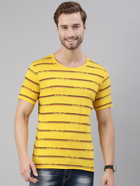 Yellow Printed Crew Neck Tshirt