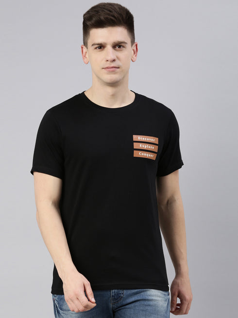 Black Printed Crew Neck Tshirt