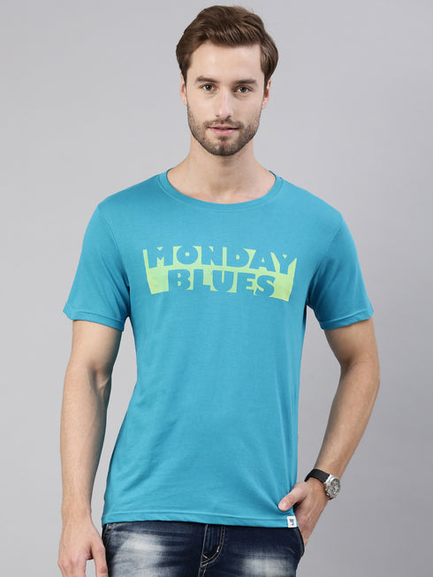 Blue Printed Crew Neck Tshirt