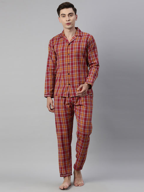 Burgandy Checked Pure Cotton Sleepsuit