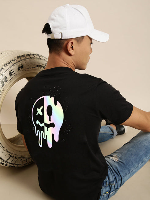 Black Printed Oversized Crew Neck T-shirt