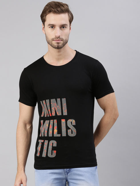 Black Printed Crew Neck Tshirt