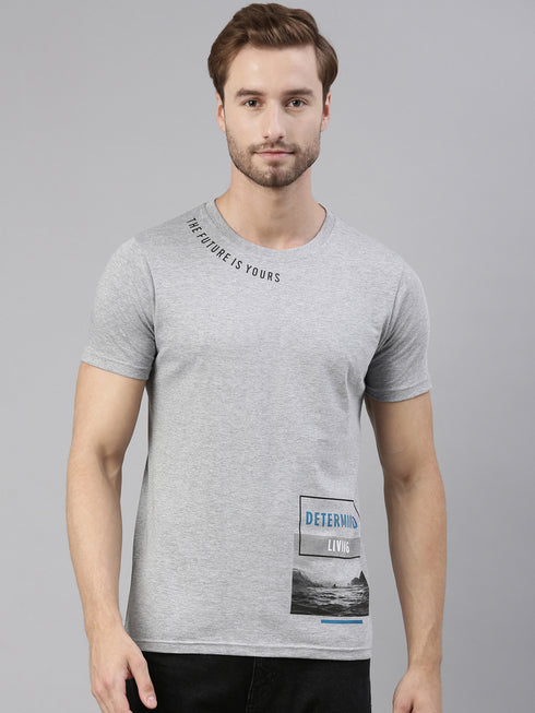 Grey Printed Crew Neck Tshirt