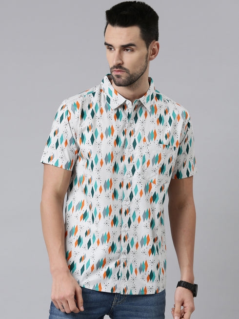 Joven Mens Slim Fit Printed Casual Shirt in Grey Color