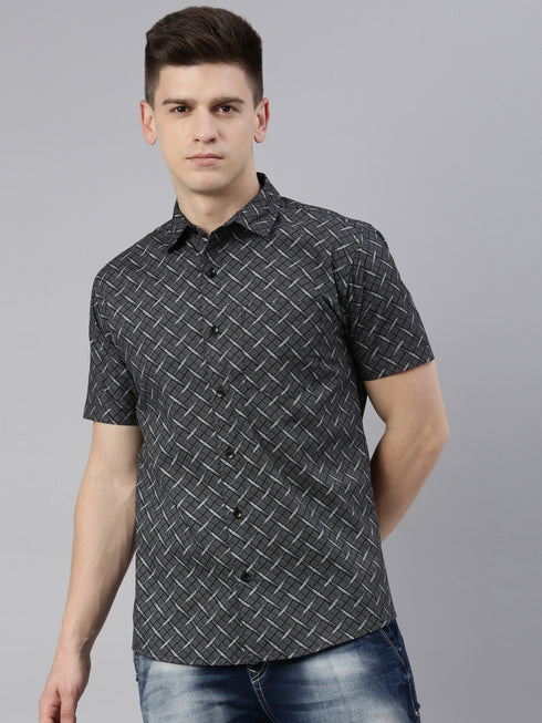 Black Printed Short Sleeves Shirt