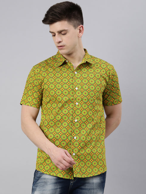 Yellow Printed Short Sleeves Shirt