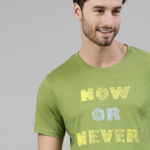 Green Printed Crew Neck Tshirt