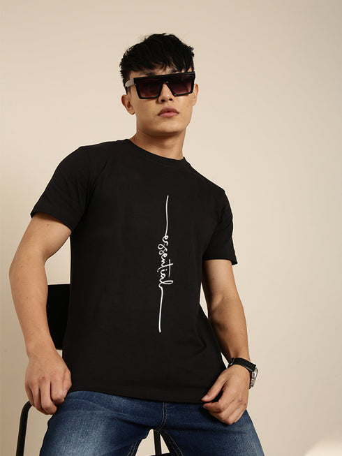 Black Printed Oversized Crew Neck T-shirt