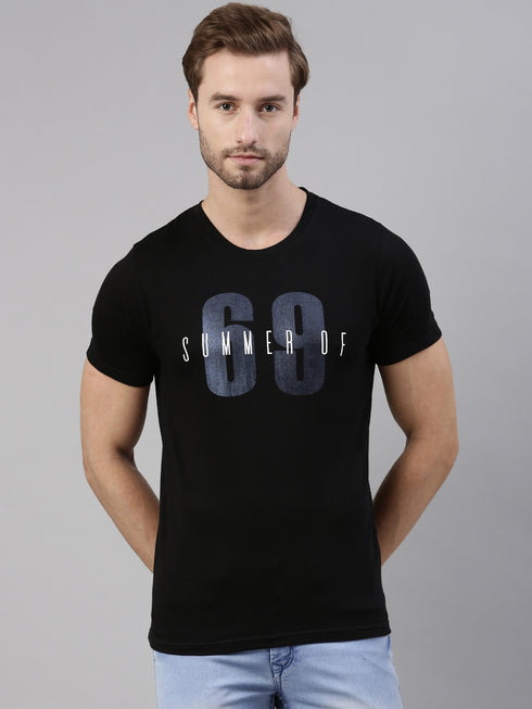 Black Printed Crew Neck Tshirt