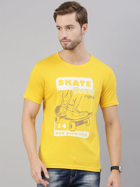 Yellow Printed Crew Neck Tshirt