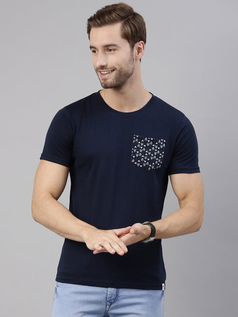 Navy Blue Printed Crew Neck Tshirt