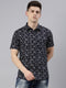 Navy Blue Printed Short Sleeves Shirt