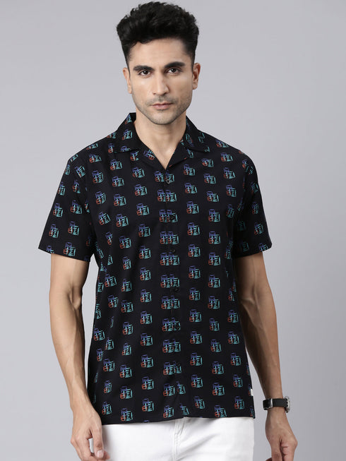 Black Printed Short Sleeves Shirt
