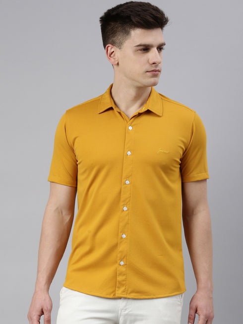 Mustard Solid Tencel Stretch Knit Shirt