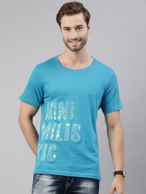 Blue Printed Crew Neck Tshirt