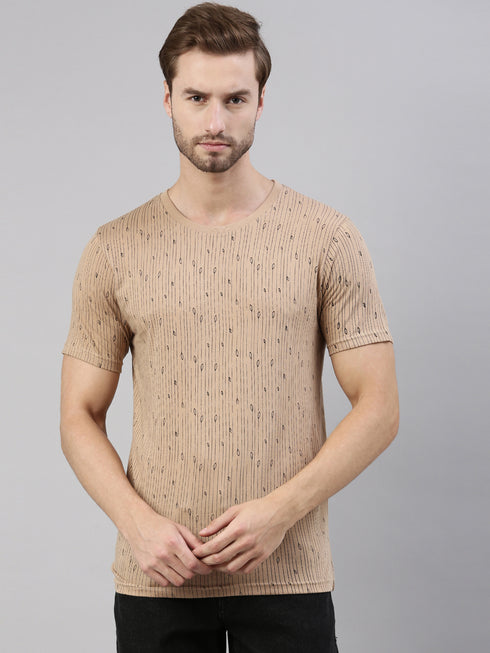 Brown Printed Crew Neck Tshirt