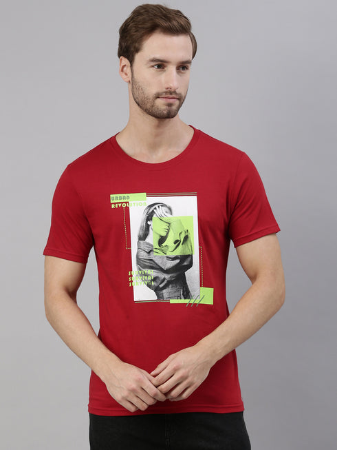 Red Printed Crew Neck Tshirt