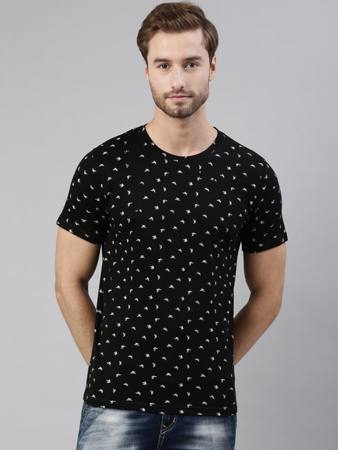 Black Printed Crew Neck Tshirt