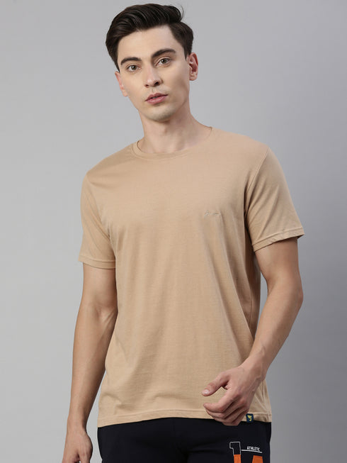 Plain Beige Short-Sleeved T-Shirt.