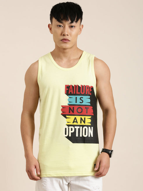 Yellow Printed Crew Neck Tank Top