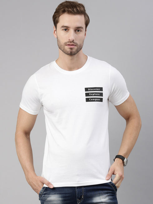 White Printed Crew Neck Tshirt