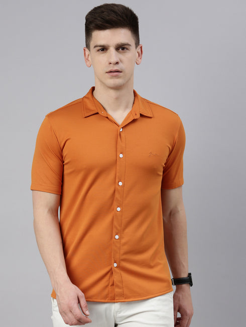 Orange Solid Tencel Stretch Knit Shirt