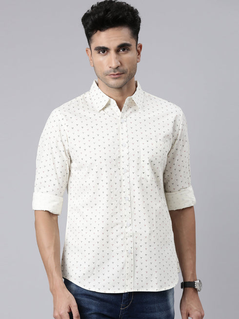 White Printed Full Sleeves Shirt