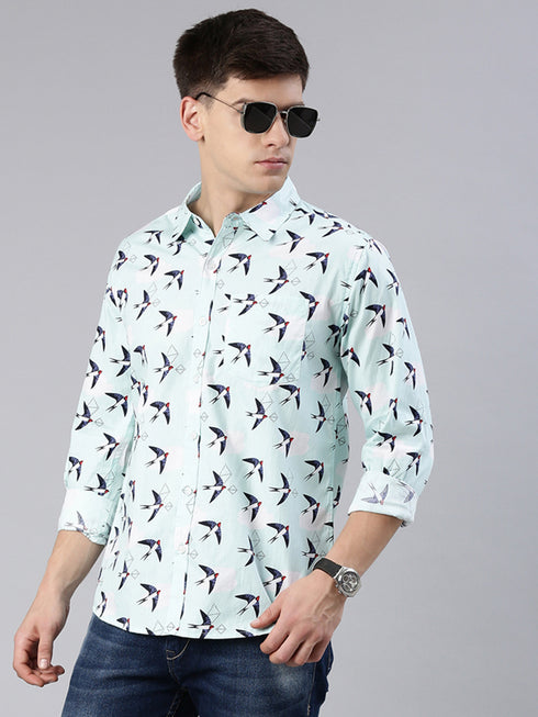 Blue Printed Full Sleeves Shirt