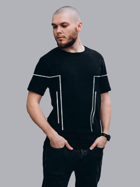 Black Printed Oversized Crew Neck T-shirt