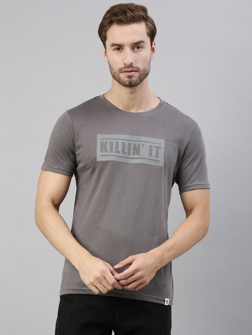 Grey Printed Crew Neck Tshirt