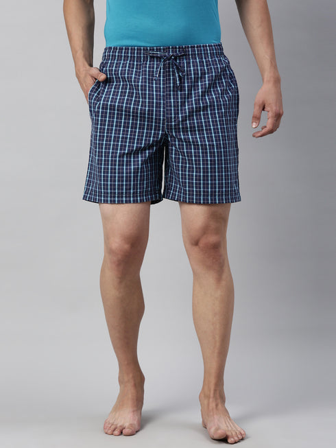 Navy Blue Checks Lounge Short