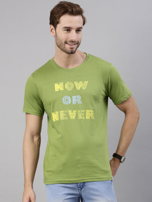 Green Printed Crew Neck Tshirt