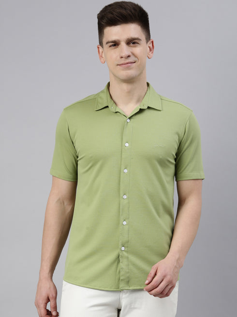 Light Green Solid Tencel Stretch Knit Shirt